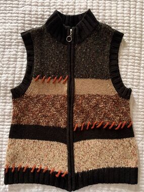 Christopher & Banks Charcoal Speckled Zip Knit Vest with Orange Accents